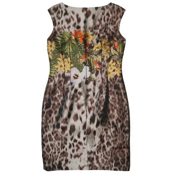 Lafayette 148 Women's Size 10 Leopard Print Floral Fitted Midi Sleeveless Dress - Picture 2 of 4